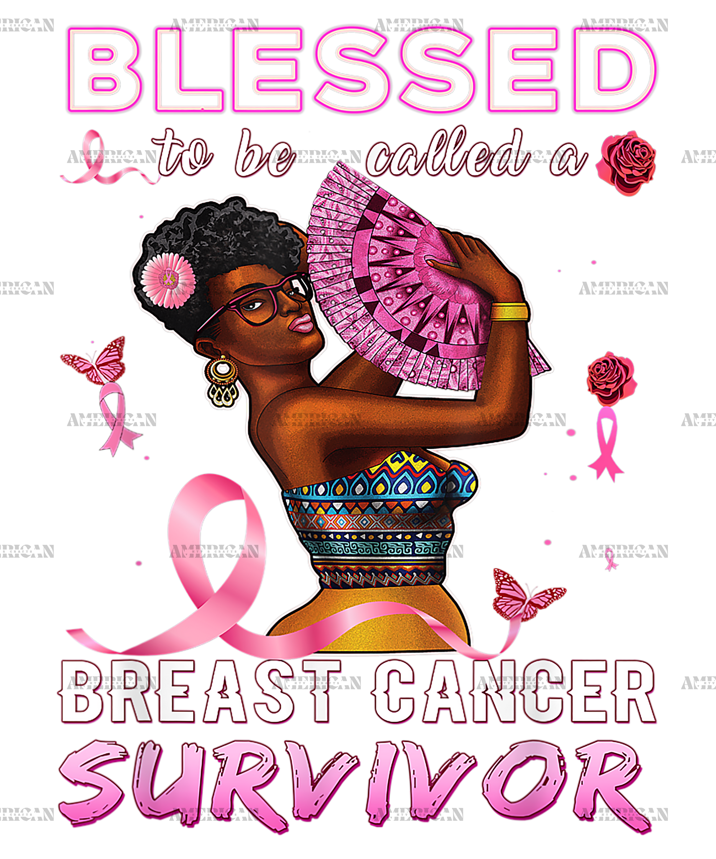 African American Breast Cancer Women Blessed Survivor DTF Transfer