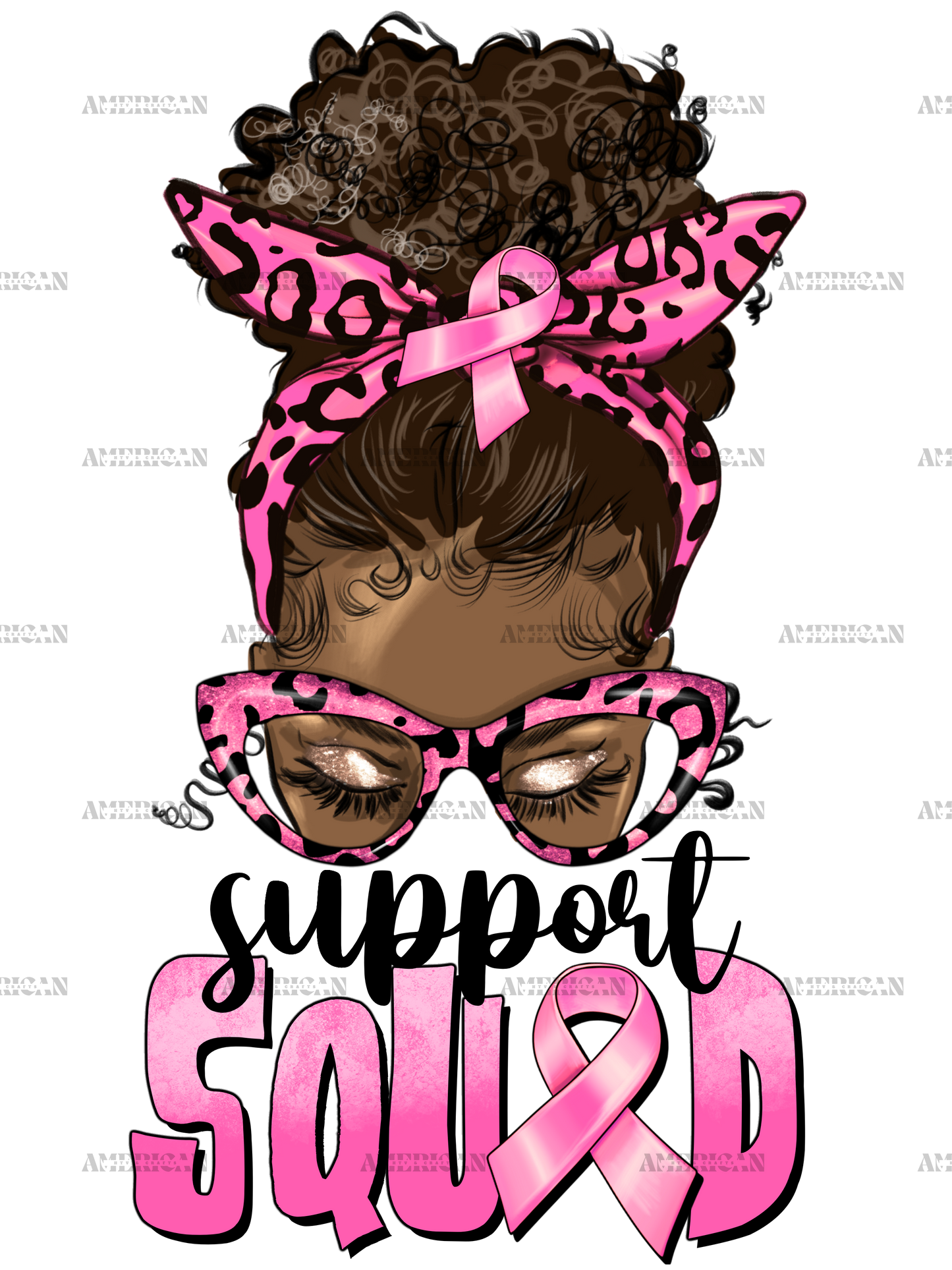 Afro Messy Bun Breast Cancer Support Squad DTF Transfer