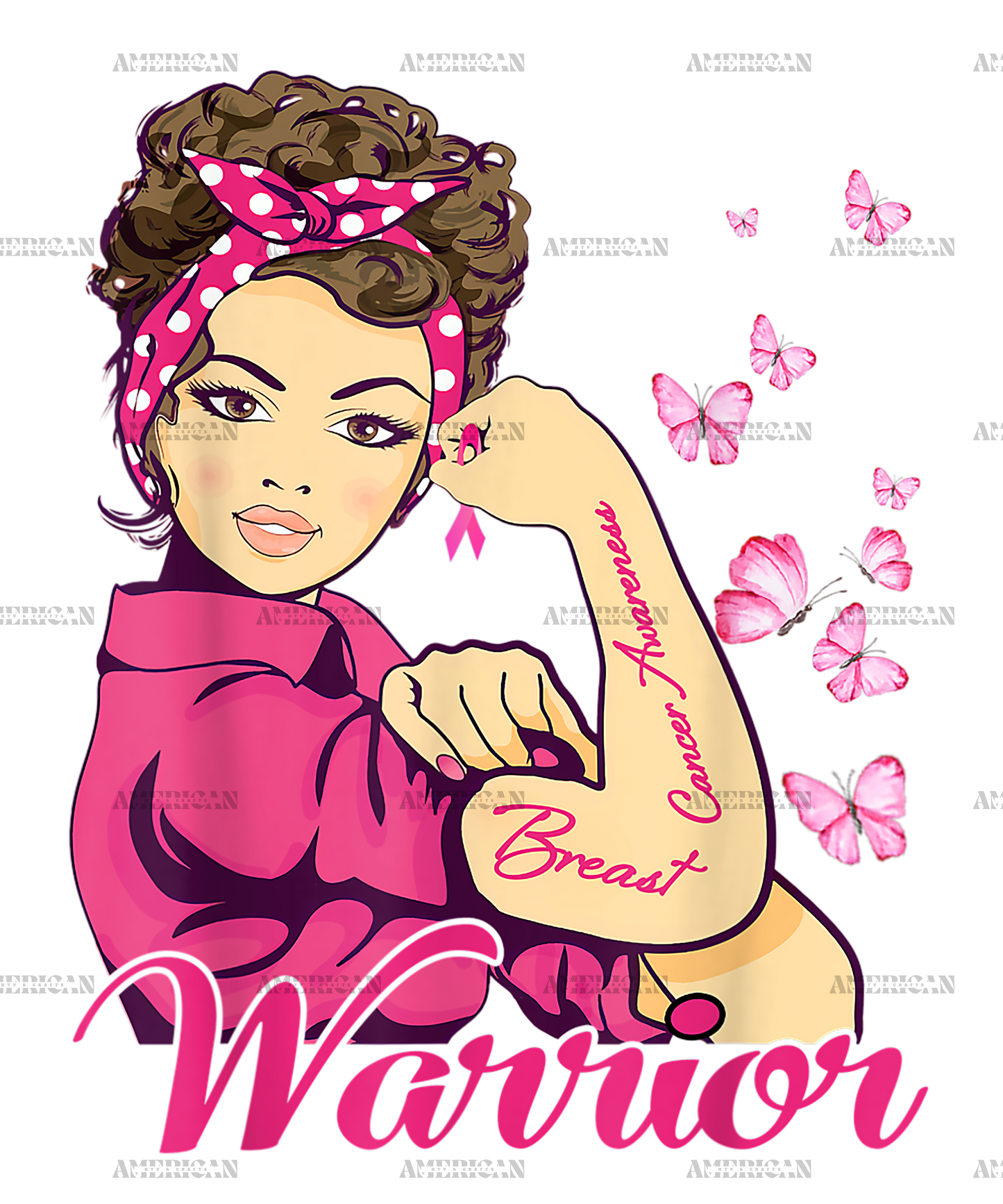 Breast Cancer Warrior Rosie Riveter Pink Ribbon Unbreakable DTF Transfer
