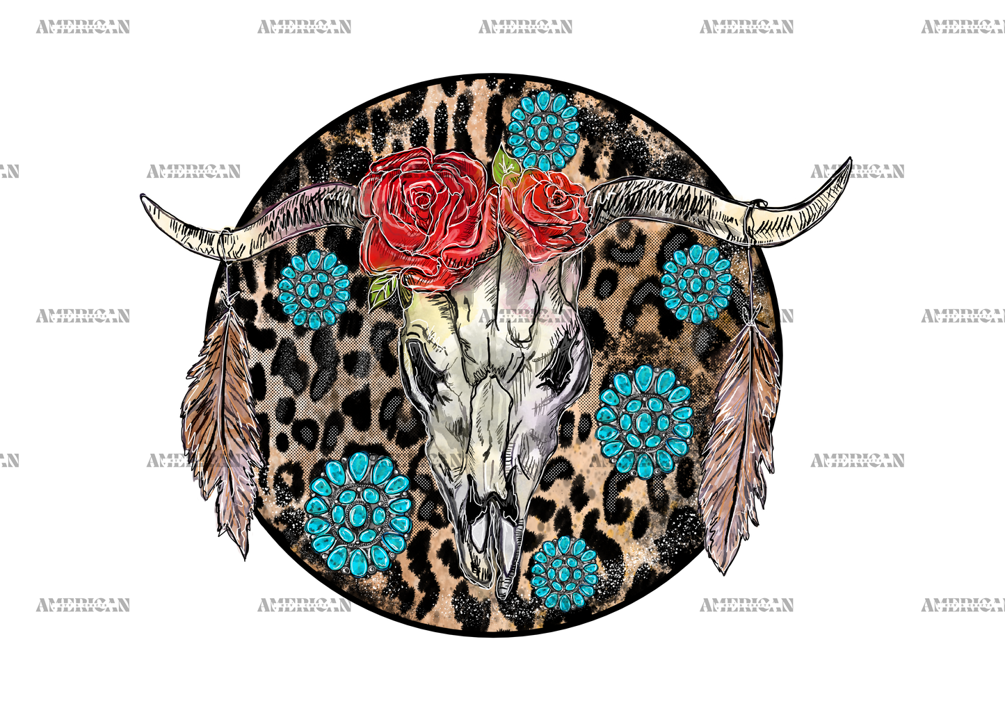 Bull Skull Leopard DTF Transfer