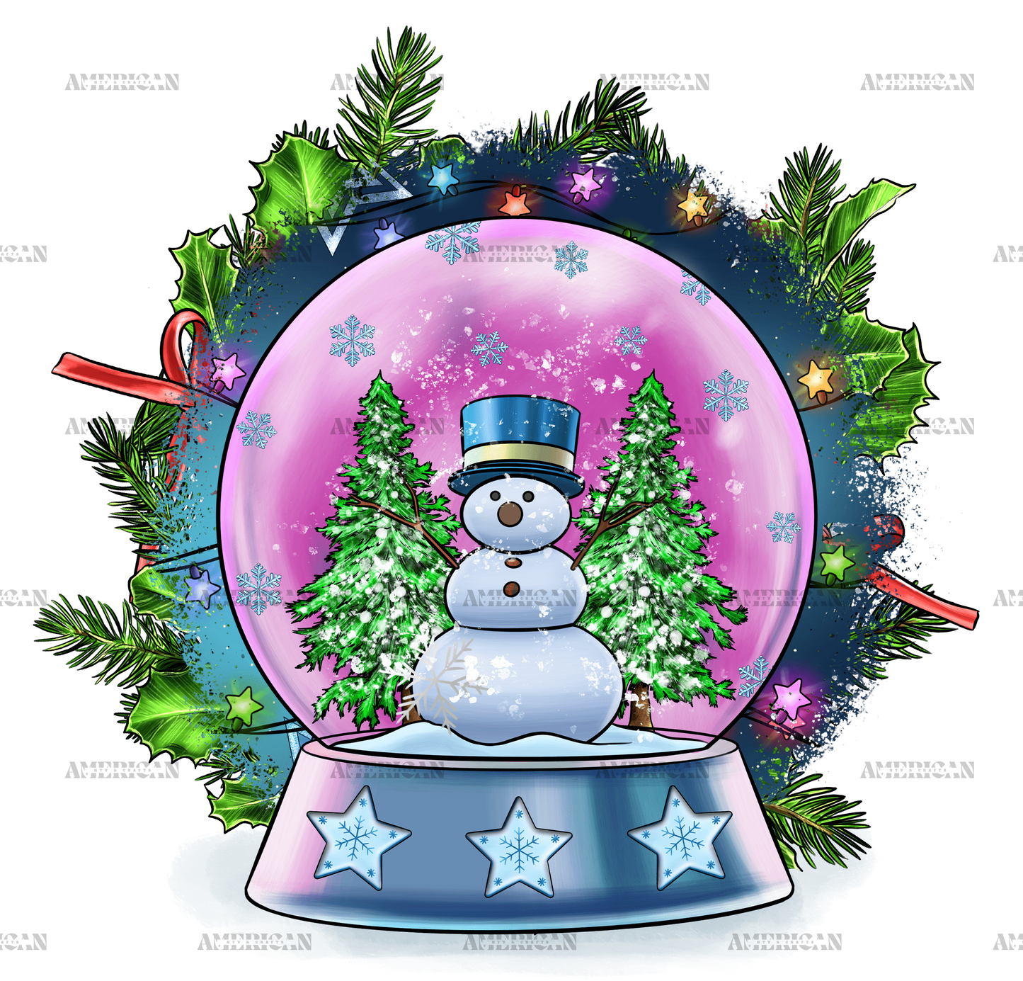 Christmas Snow Globe Snowman DTF Transfer