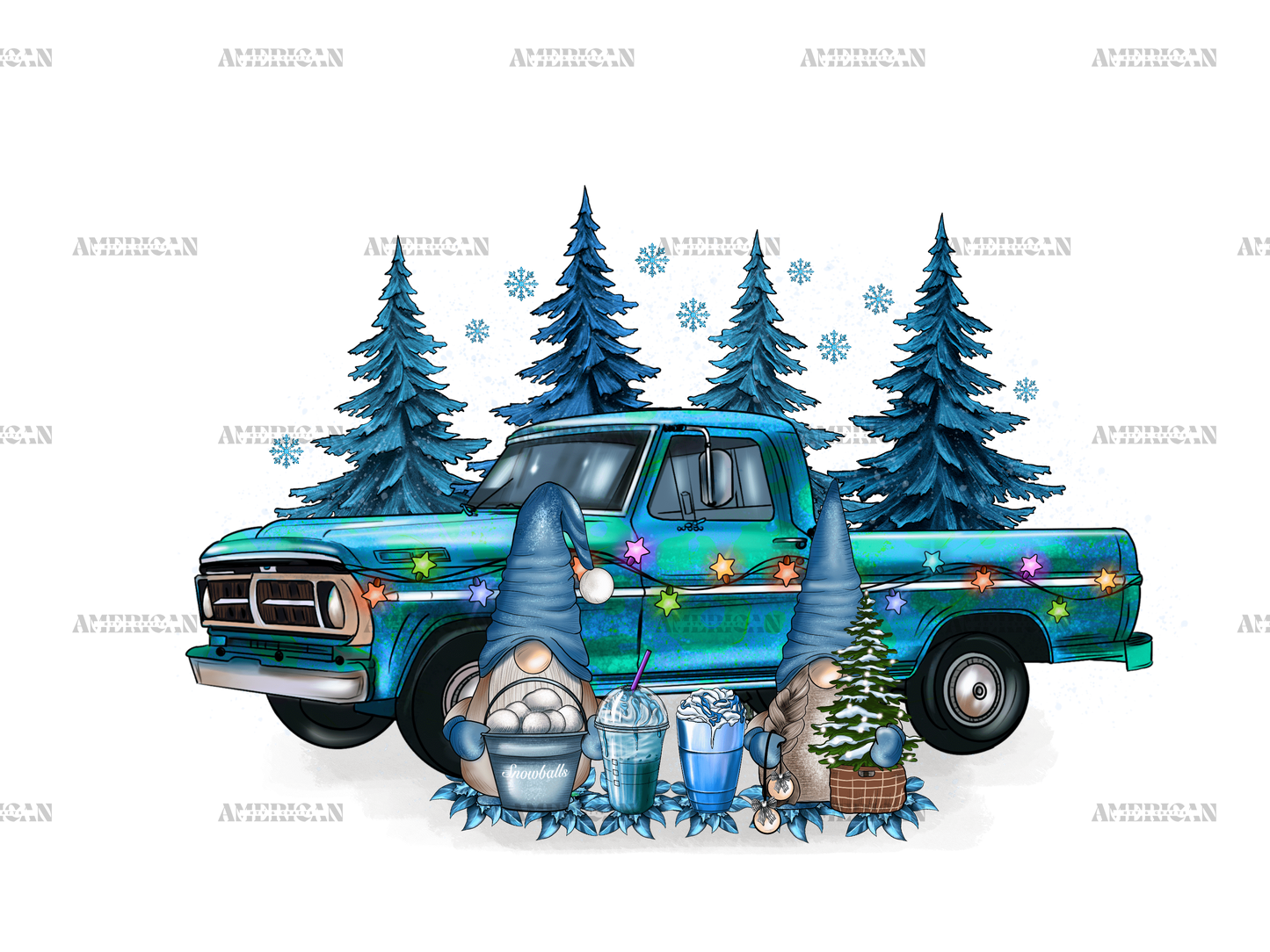 Christmas Winter Gnomies With Truck And Coffees DTF Transfer