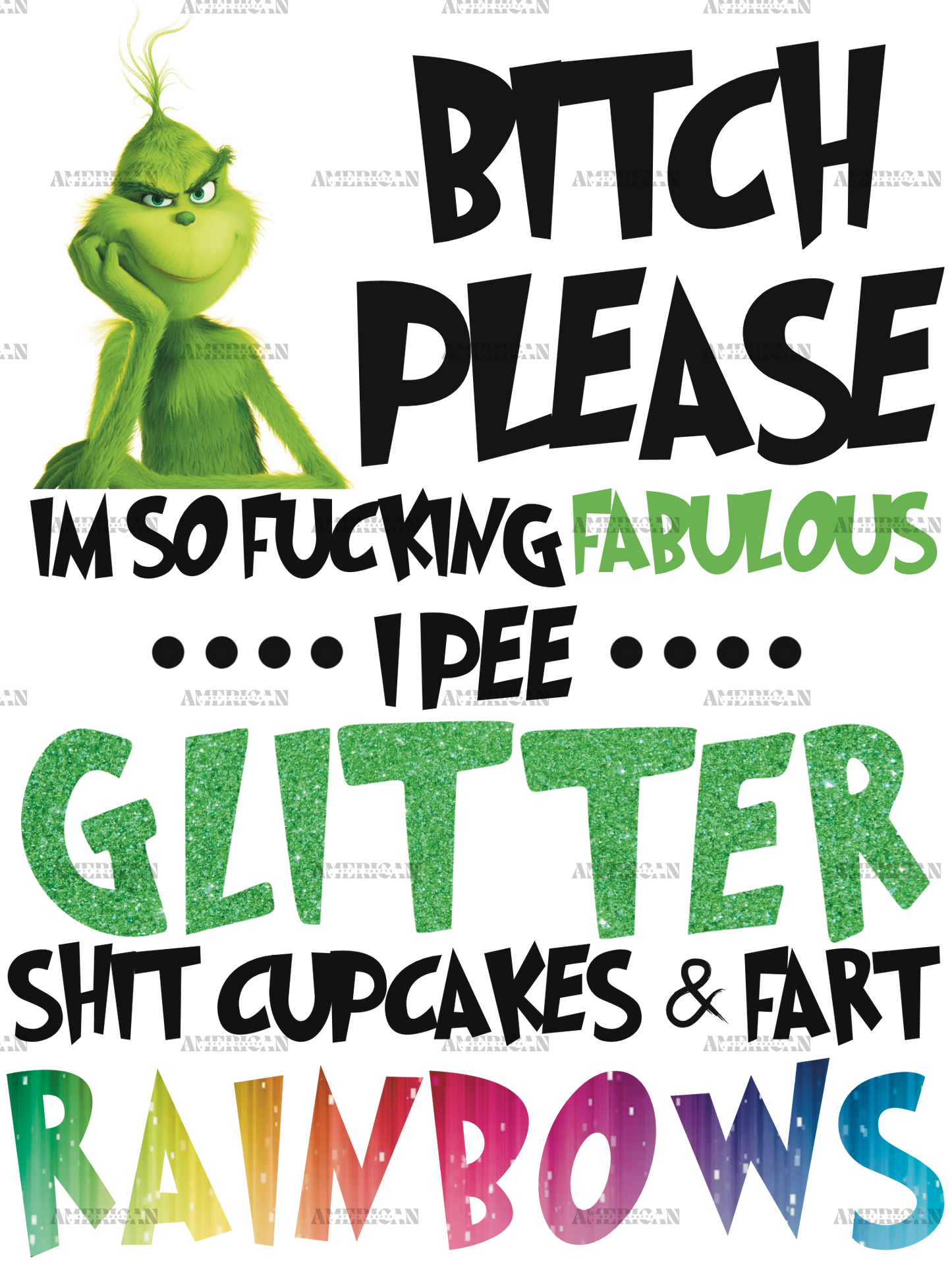 Grinch Glitter Rainbows DTF Transfer