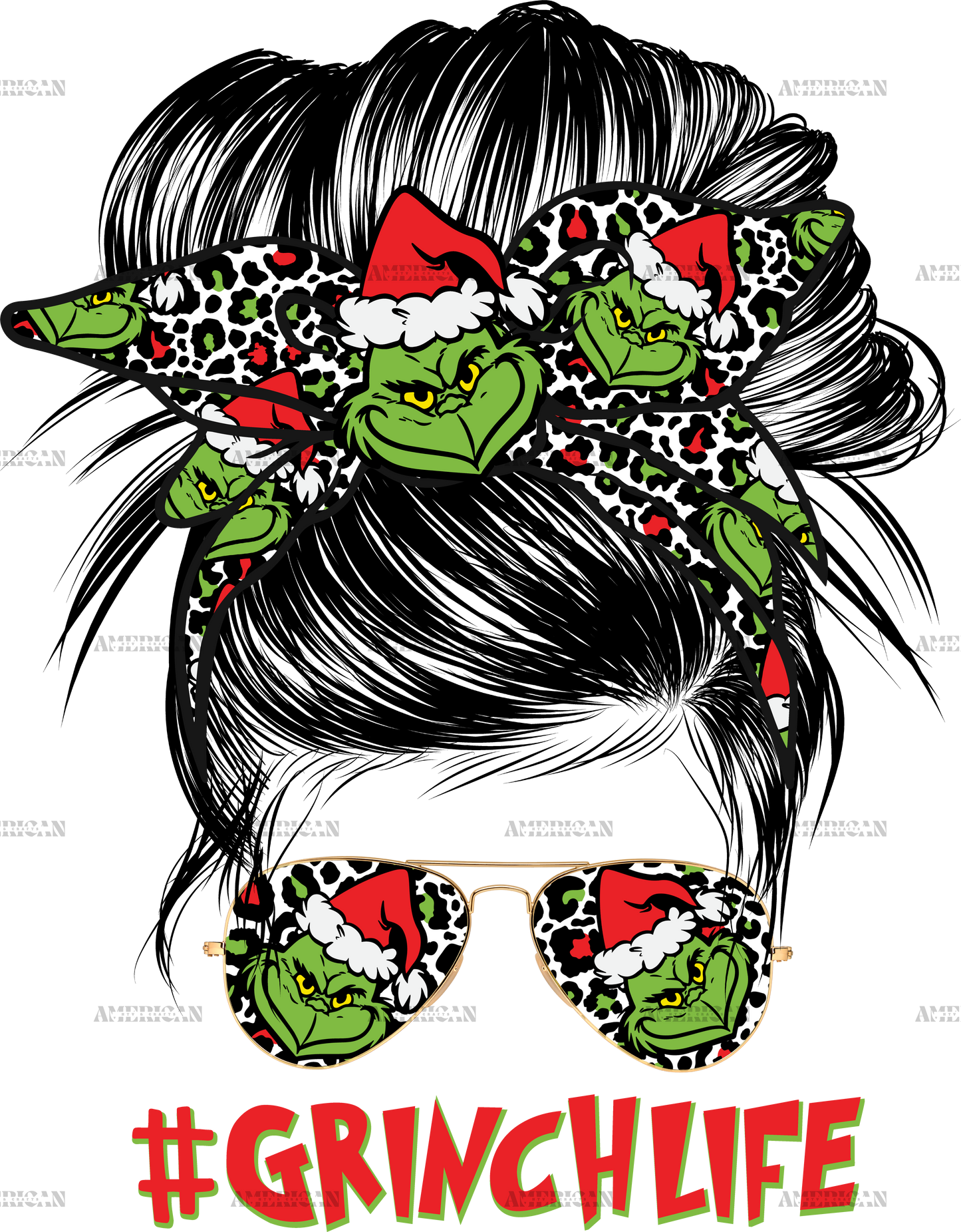 Grinch Life Messy Bun DTF Transfer