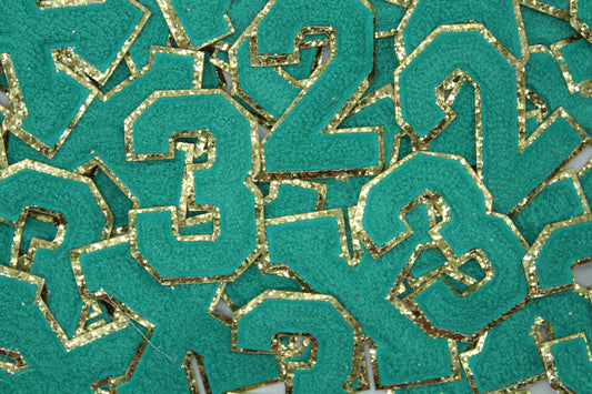Turquoise and Gold Sequin 2.5" Chenille Letter Varsity