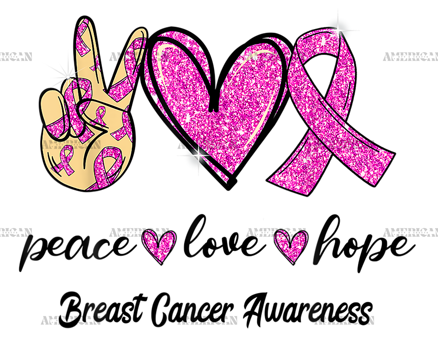 Peace Love Hope Pink Ribbon Breast Cancer Awareness DTF Transfer