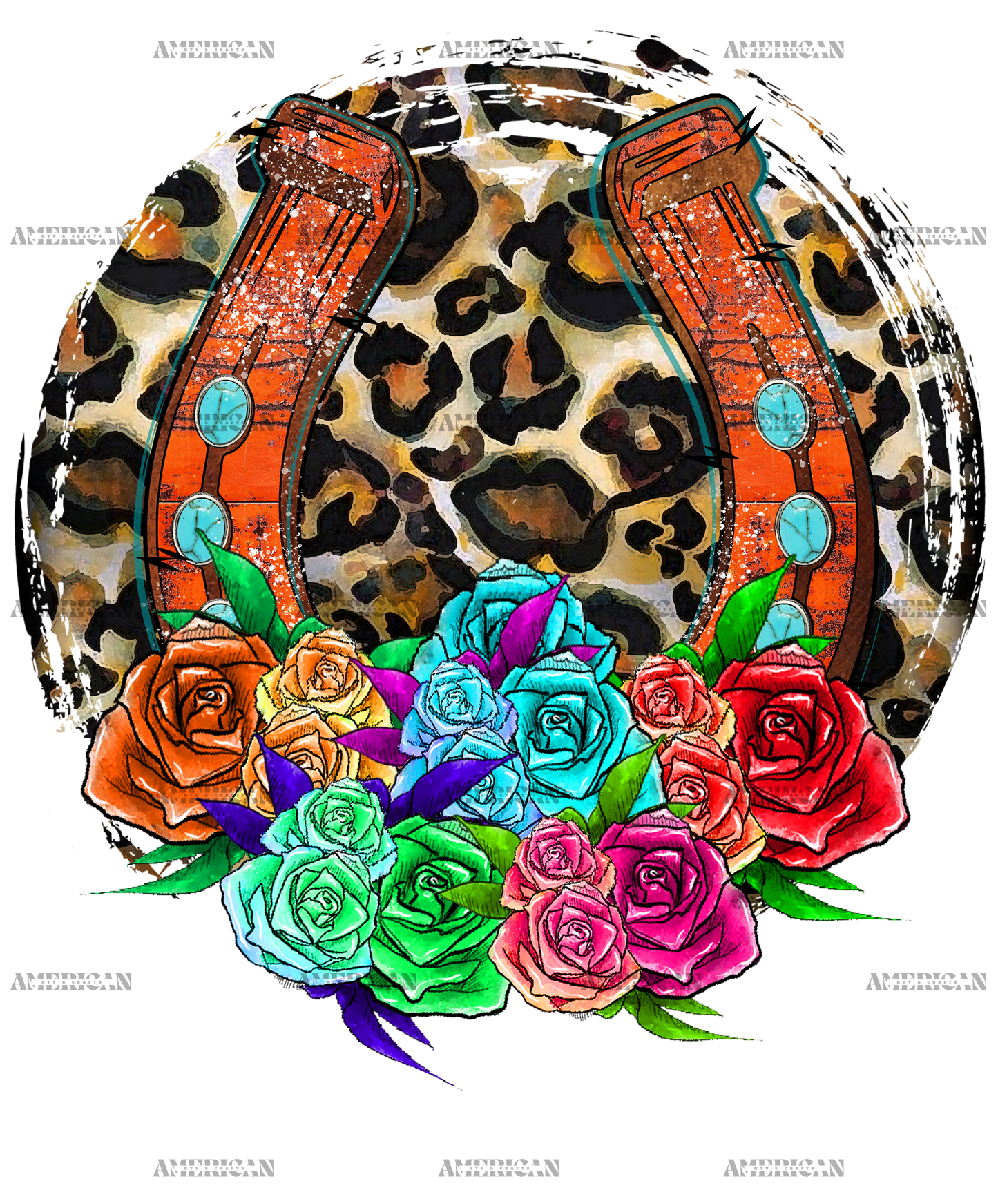 Rose And Horseshoe Leopard DTF Transfer