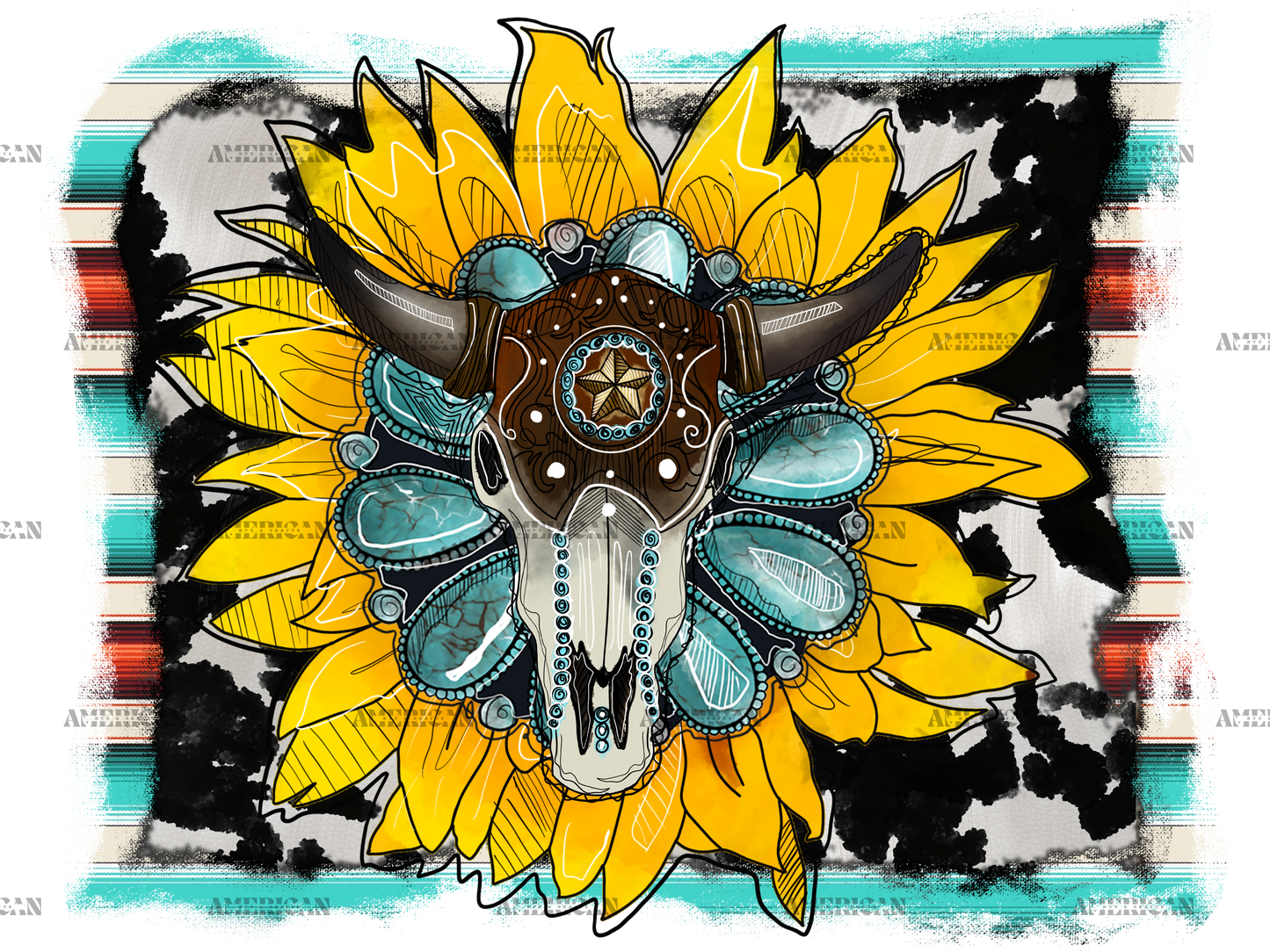 Sunflower Bull Skull DTF Transfer