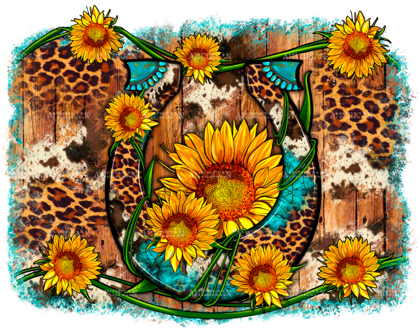 Sunflower Gemstone Leopard Cowhide DTF Transfer