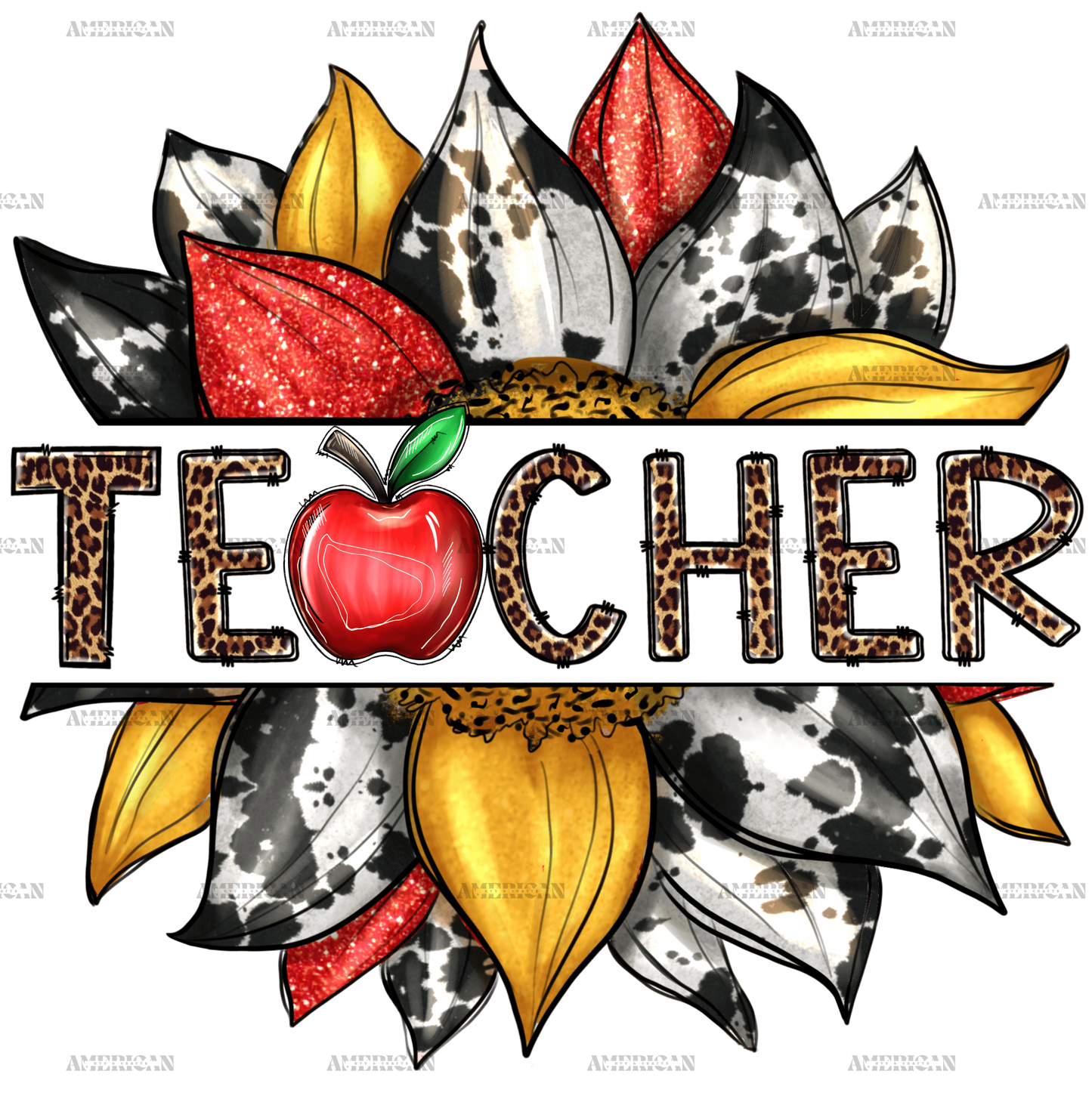 Teacher Sunflower Glitter DTF Transfer