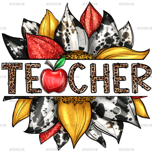 Teacher Sunflower Glitter DTF Transfer