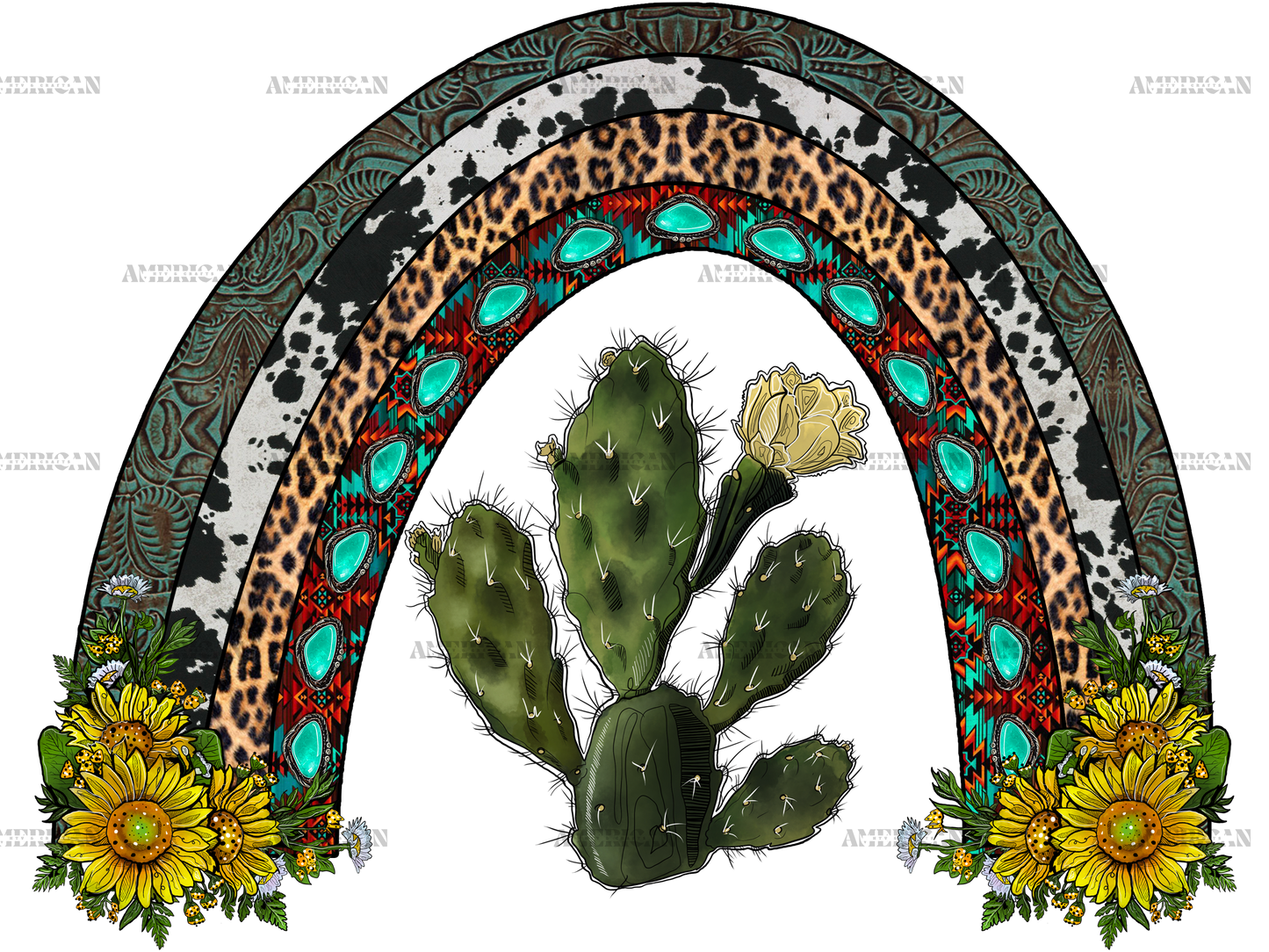 Western Rainbow Cactus DTF Transfer