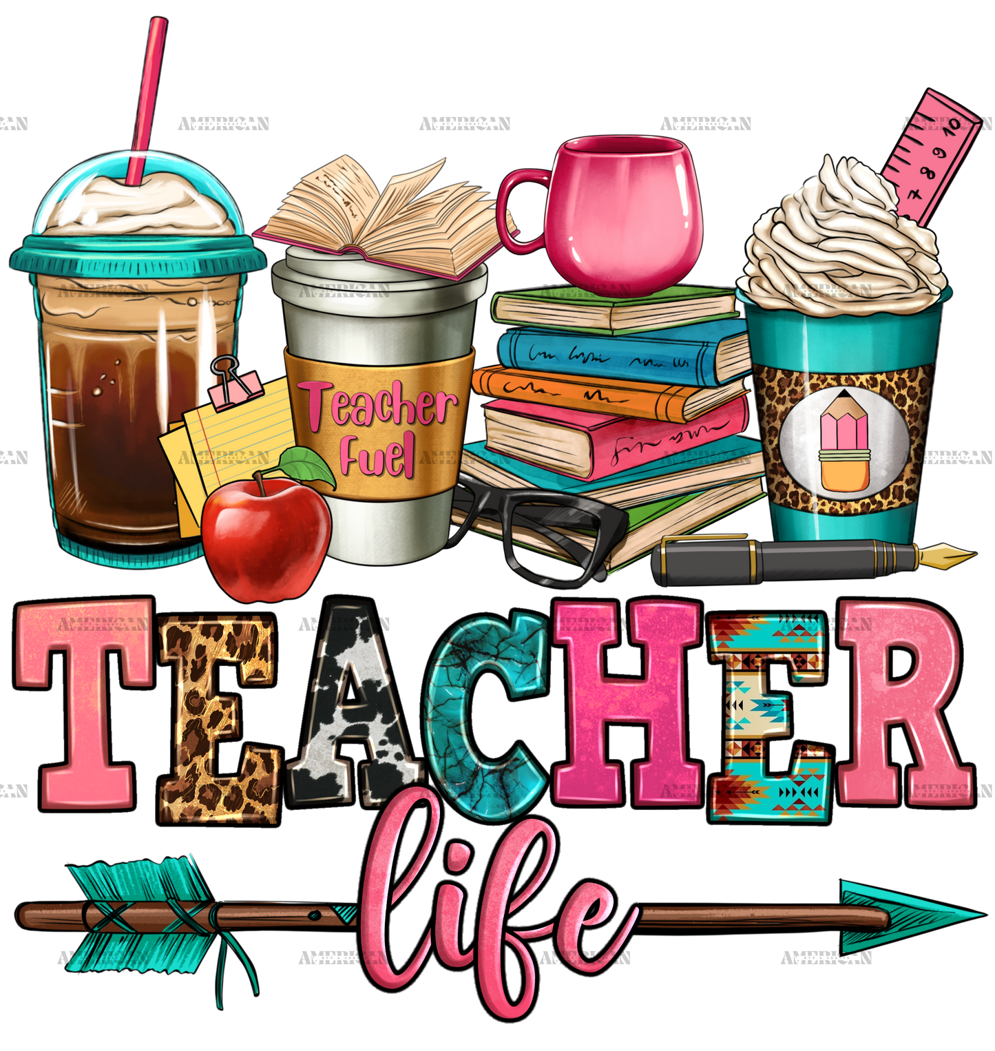 Teacher Life Coffee Cups DTF Transfer