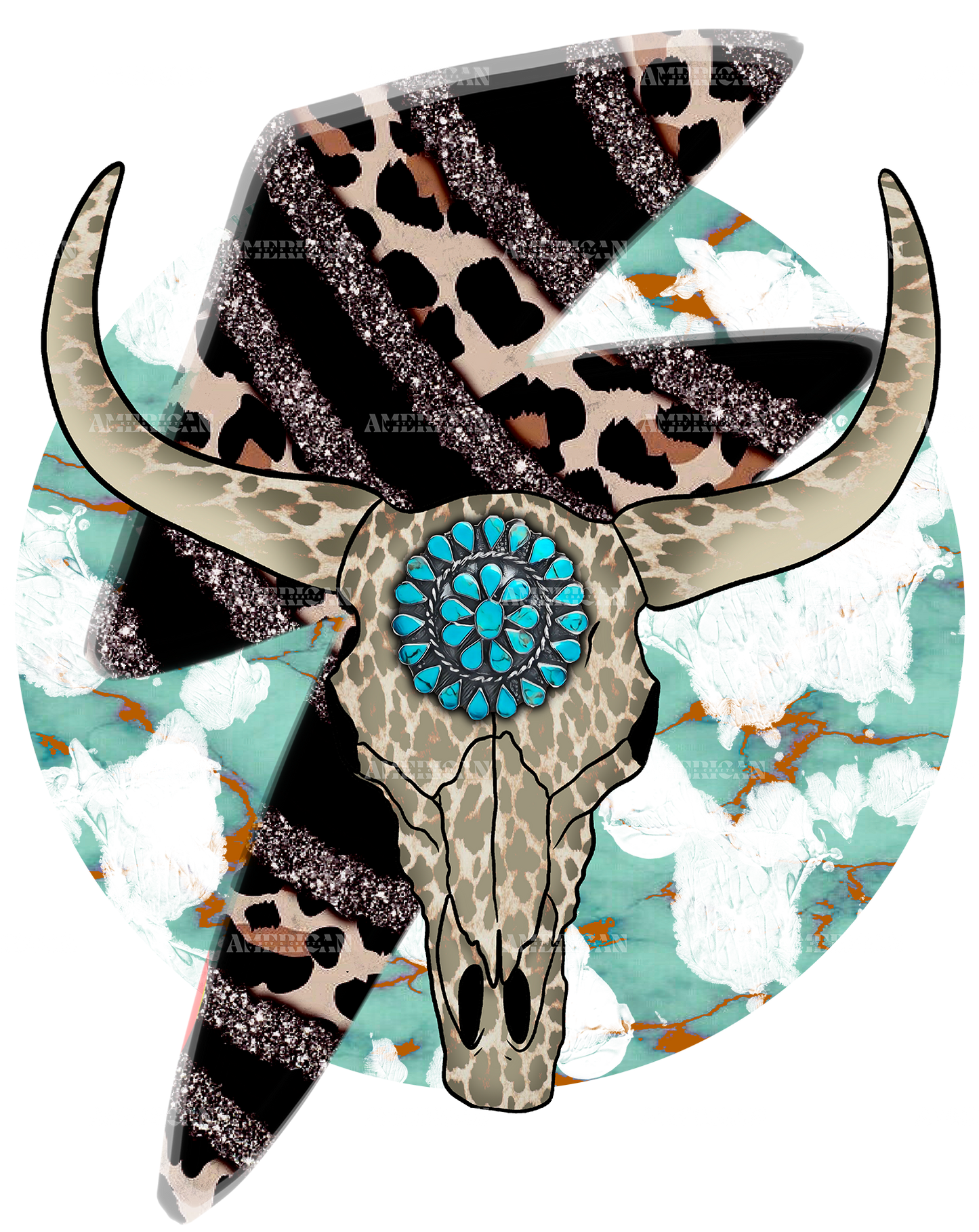 Turquoise Cow Skull DTF Transfer