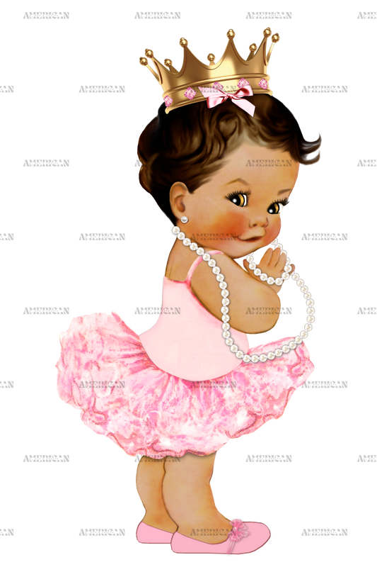 Ballerina Pink Pearls Girl-MediumBrunette DTF Transfer