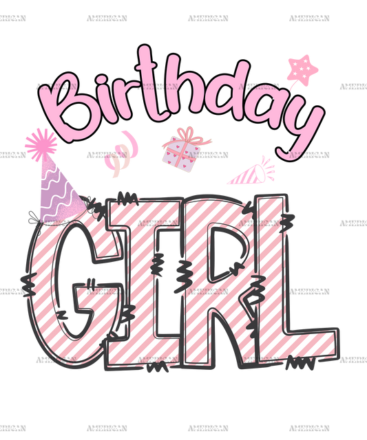 Birthday Girl Stripes Pink DTF Transfer