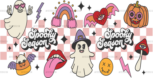 Checkered Spooky Season Halloween UV DTF Transfer