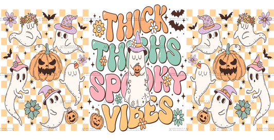 Checkered Thick Thighs Spooky Vibes UV DTF Transfer