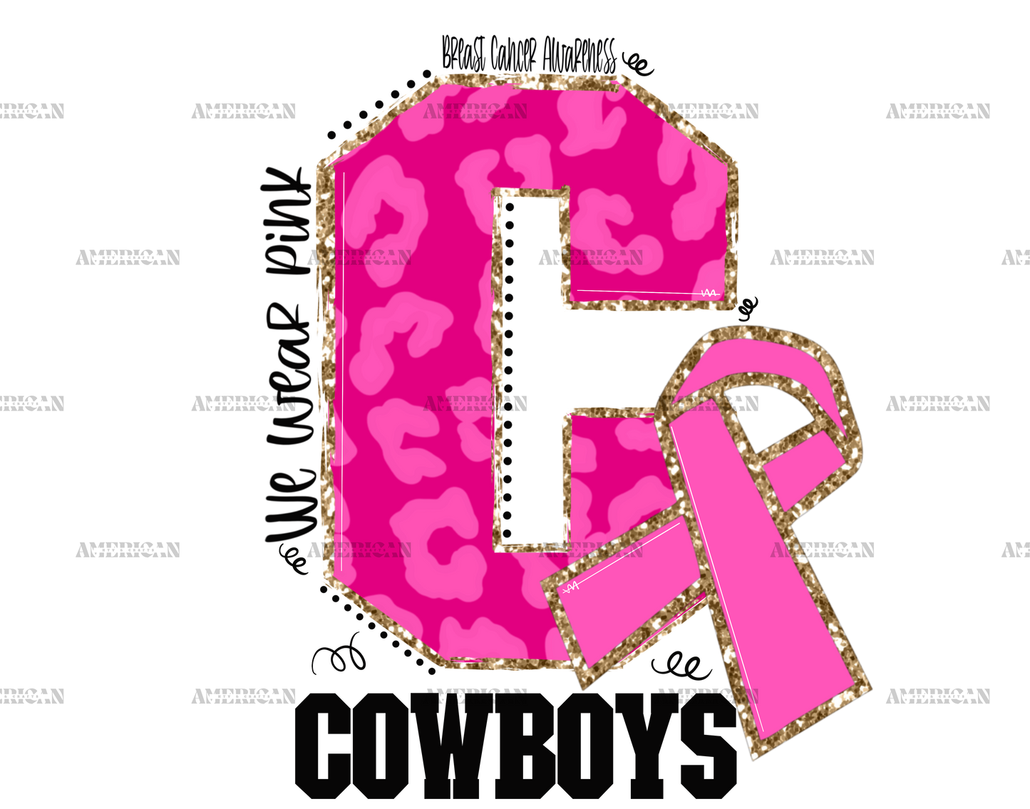 Cow Boys Pink Leopard Breast Cancer Awareness DTF Transfer