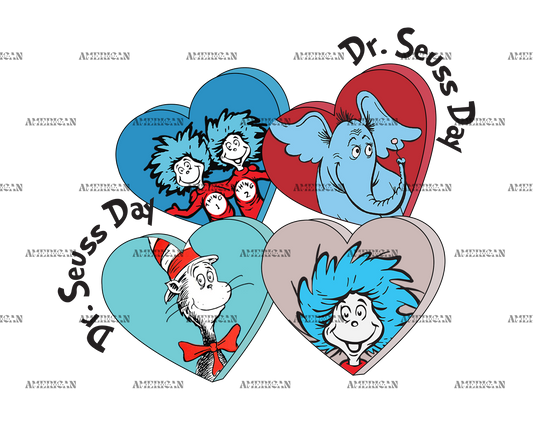Dr. Seuss Day Hearts DTF Transfer