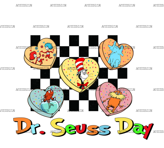 Dr. Seuss Day Hearts Checkered-2 DTF Transfer