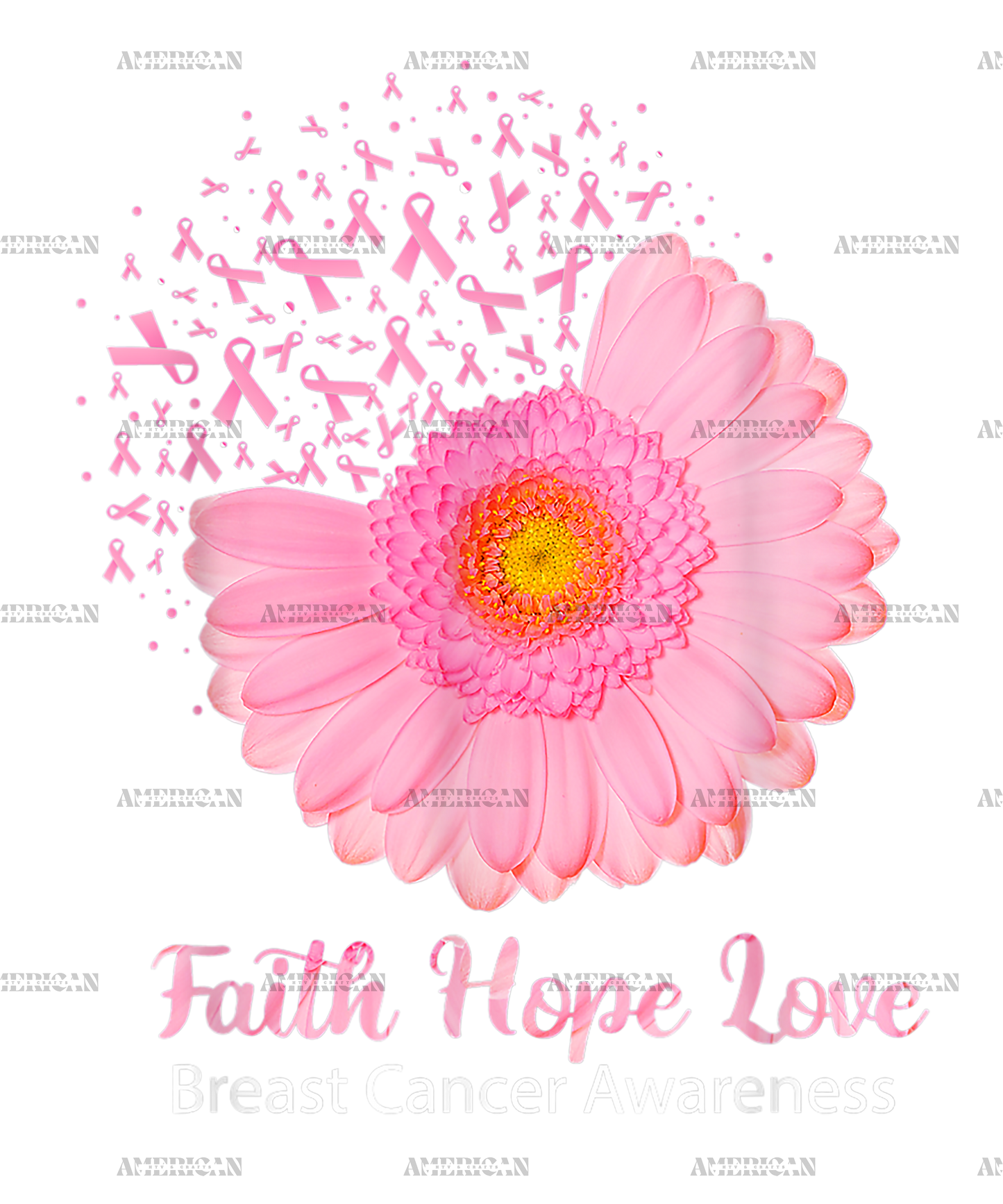 Faith Hope Love Breast Cancer Awareness Flower DTF Transfer