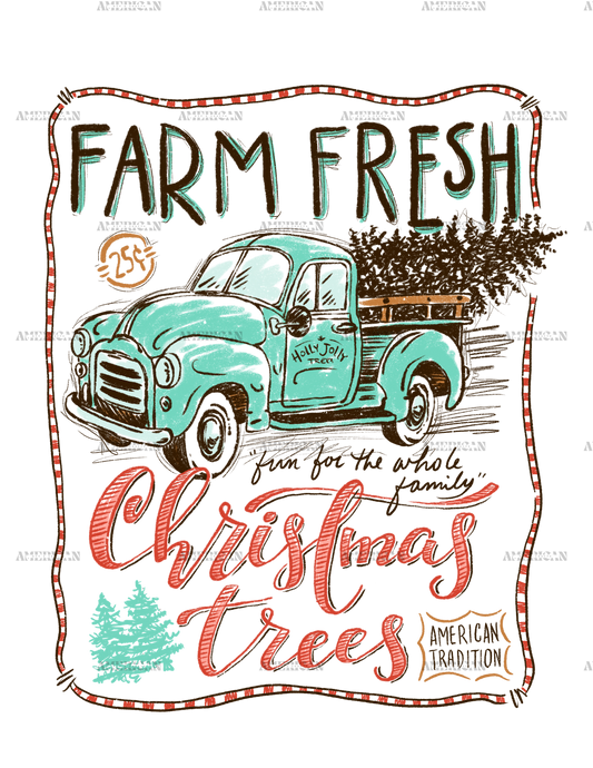 Farm Fresh Christmas Trees Truck-2 DTF Transfer