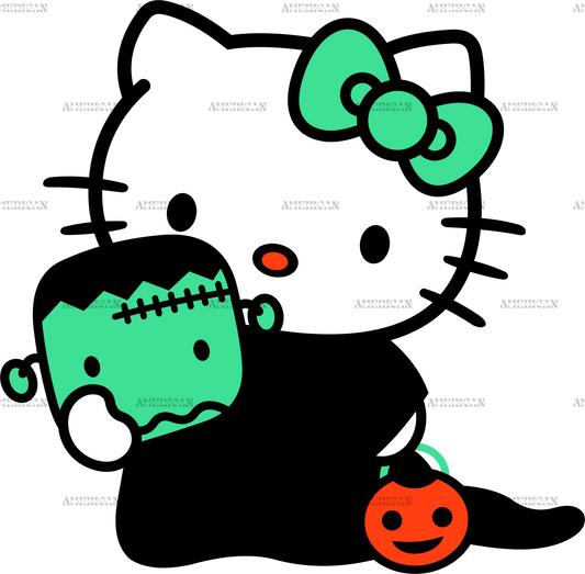 Halloween Kitty Green DTF Transfer