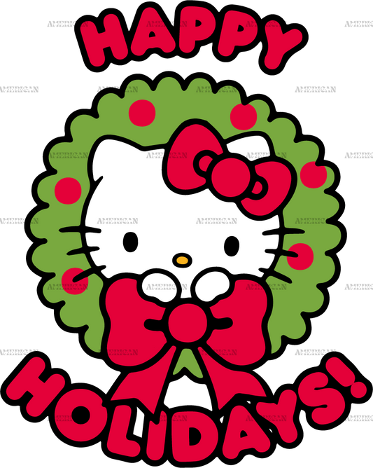 Happy Holidays Christmas Kitty DTF Transfer
