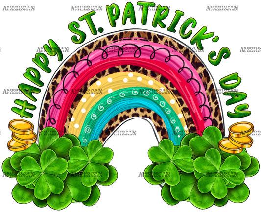 Happy St.Patricks Day Rainbow And Shamrock DTF Transfer