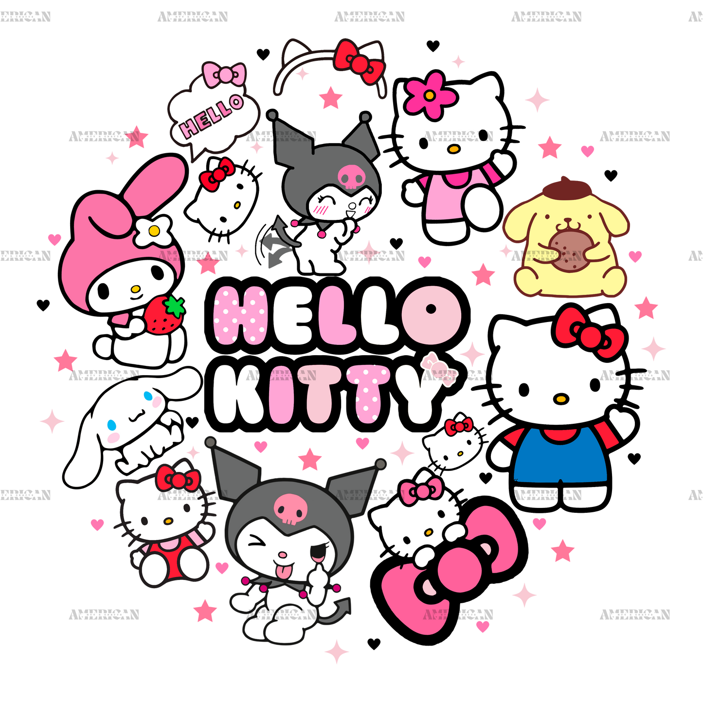 Hello Kitty Crowd DTF Transfer