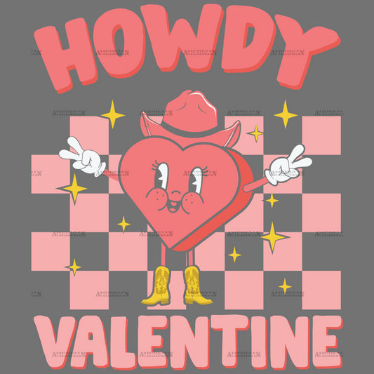 Howdy Valentine Checkered Heart DTF Transfer