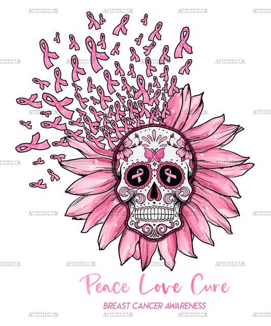 Peace Love Cure Sunflower Skull DTF Transfer