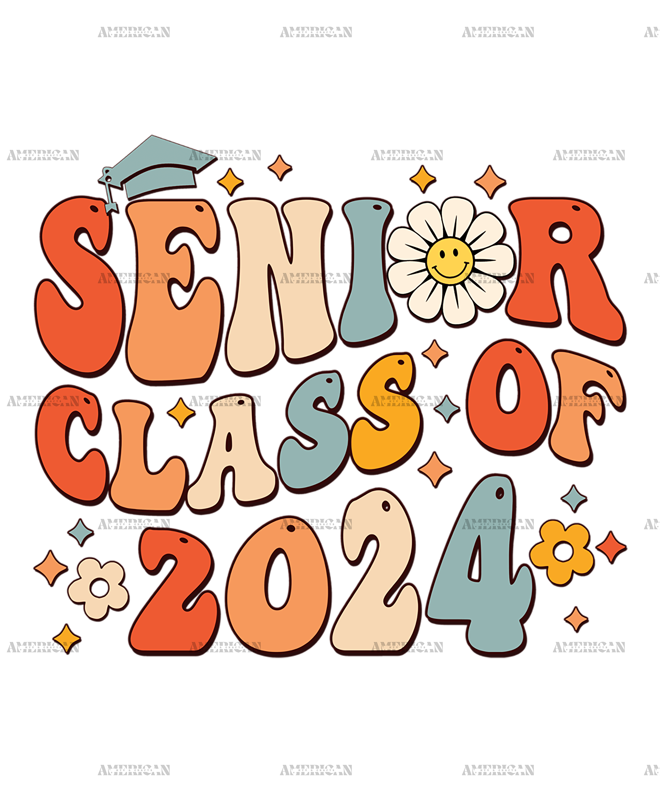 Senior Class Of 2024 Flowers DTF Transfer American HTV & Crafts