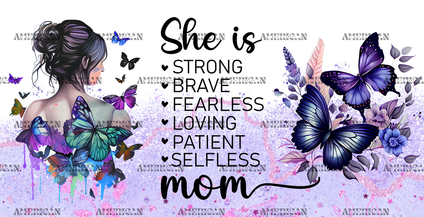 She Is Mom Purple Butterflies UV DTF Transfer