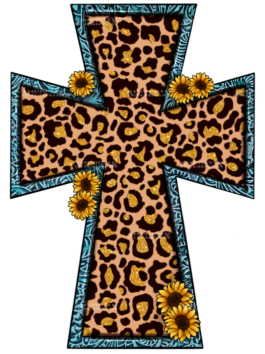 Sunflower Cross Leopard DTF Transfer
