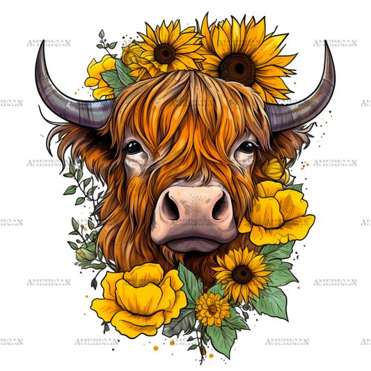 Sunflowers Highland Cow DTF Transfer