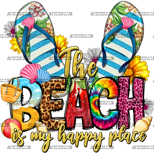 The Beach Is My Happy Place Flip Flop DTF Transfer