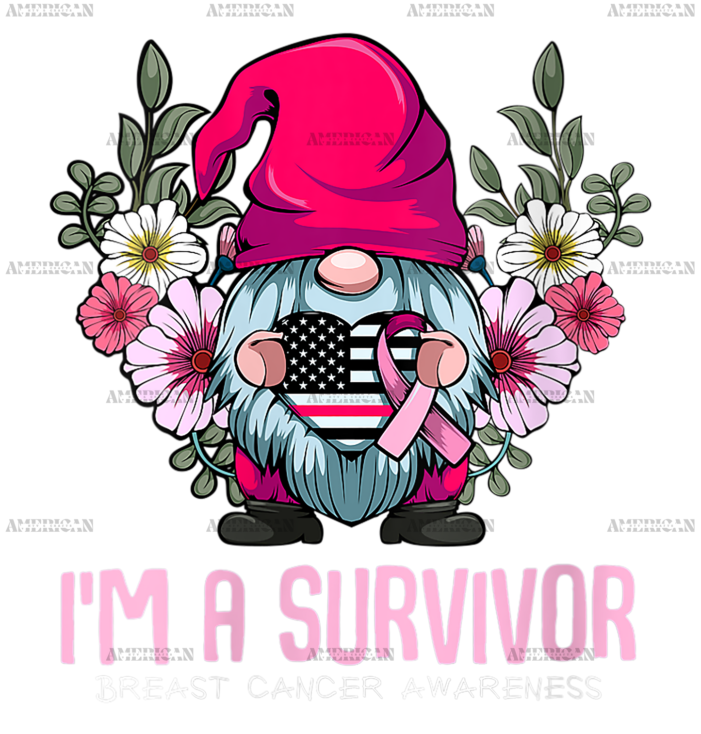 Womens Im A Survivor Pink Ribbon Breast Cancer Awareness DTF Transfer