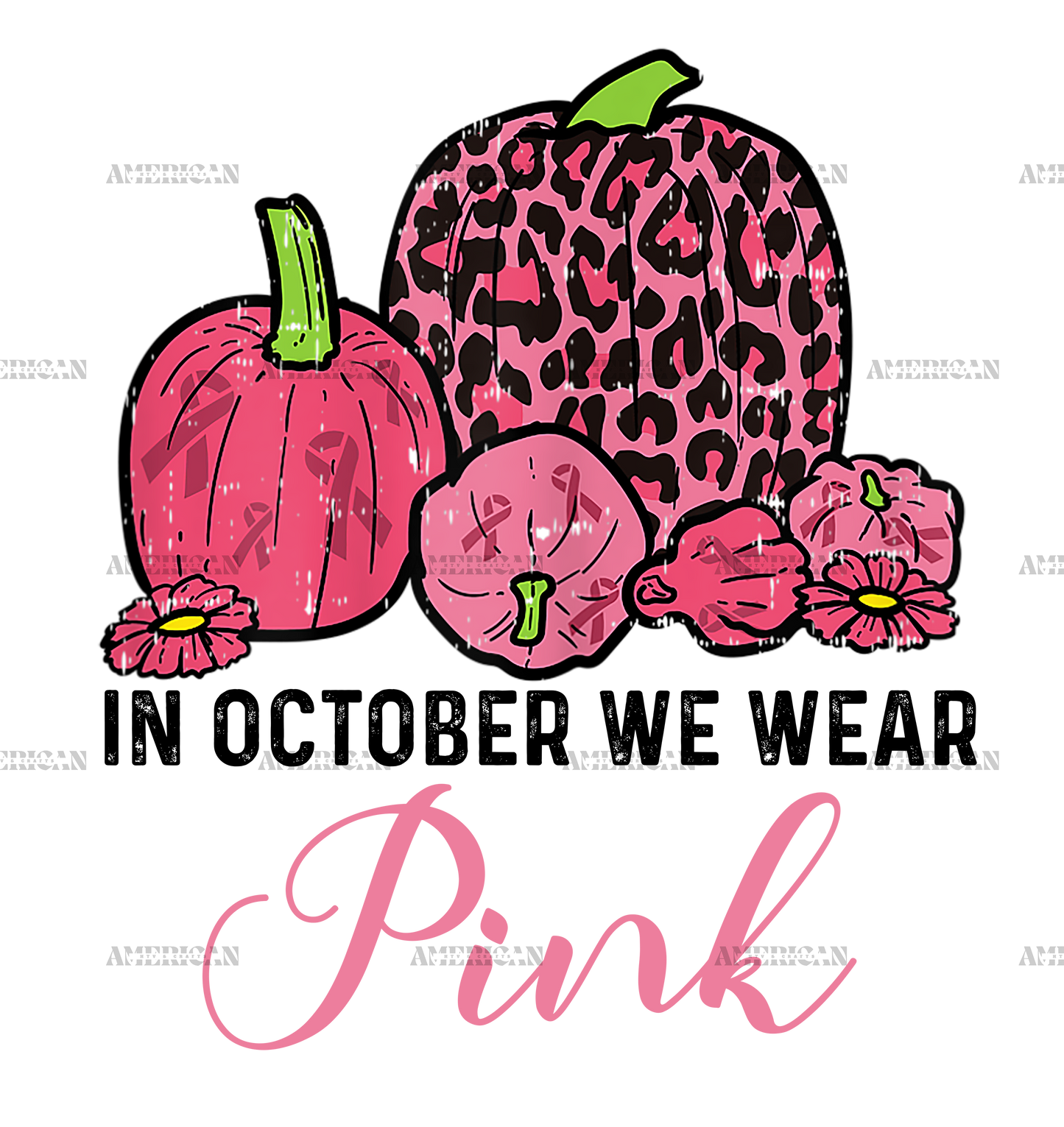Womens In October Wear Pink Leopard Pumpkin Breast Cancer Halloween DTF Transfer