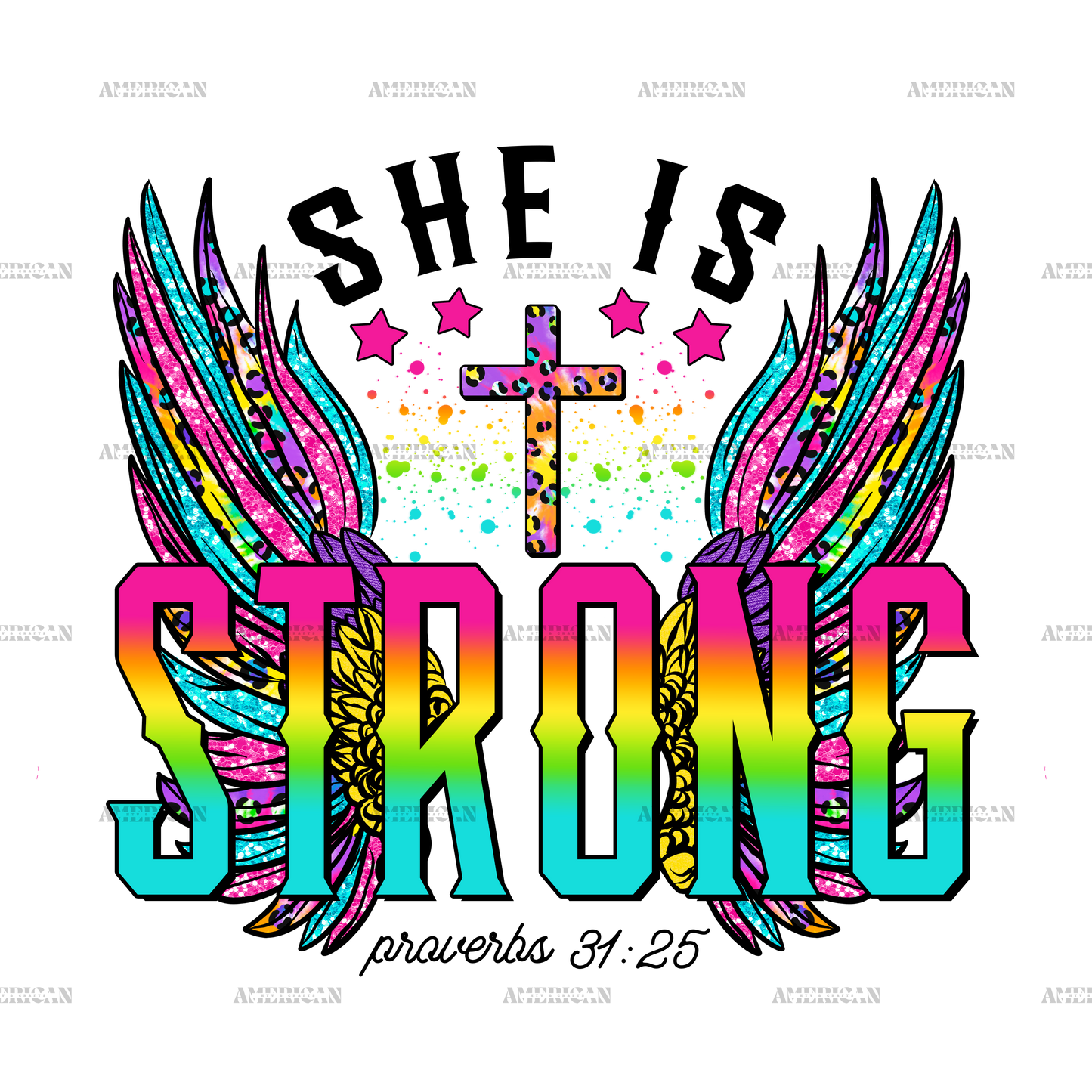 She is strong colorful wings DTF Transfer