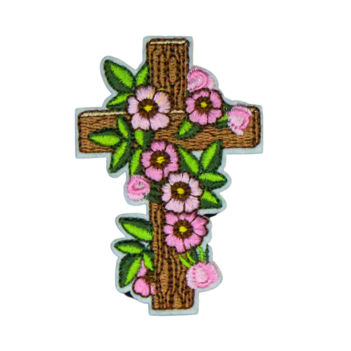 Cross Pink flowers Patch (Small/Embroidery) – American HTV Supply - Dallas