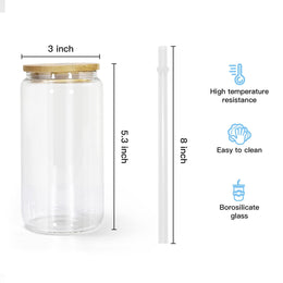 16 Oz Sublimation Clear Glass Can Plastic Top
