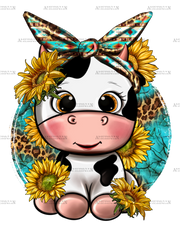 Cute_Cow_With_Sunflower_And_Leopard