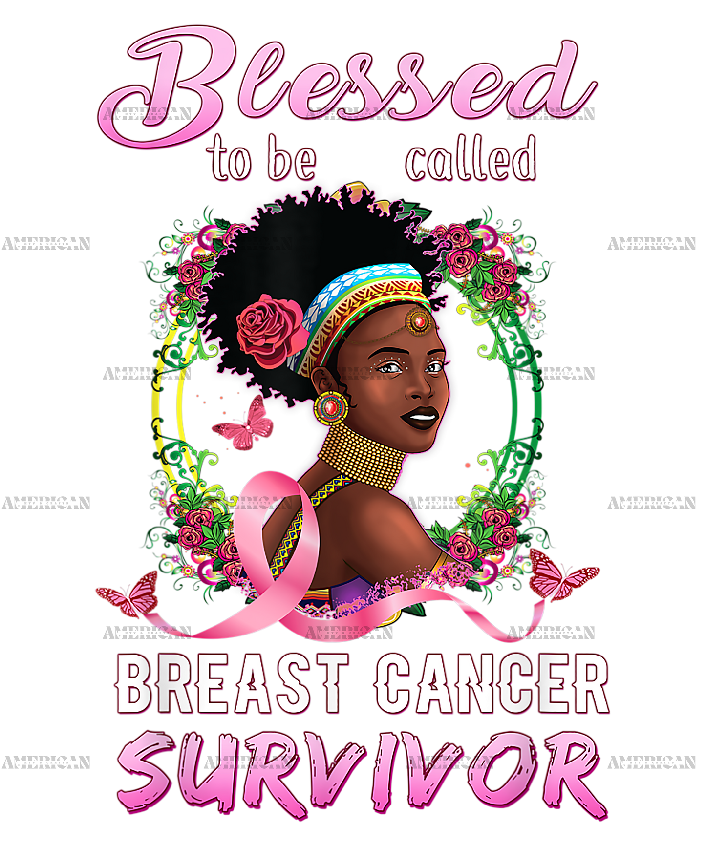 African American Breast Cancer Women Blessed Survivor-2 DTF Transfer