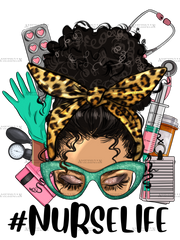 Afro Latina Messy Bun Nurse Life DTF Transfer