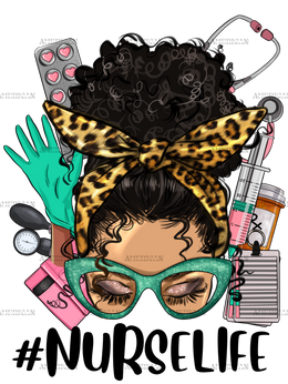 Afro Latina Messy Bun Nurse Life DTF Transfer