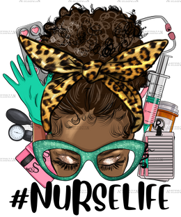 Afro Messy Bun Nurse Life DTF Transfer