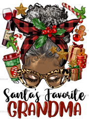 Afro Messy Bun Santas Favorite Grandma DTF Transfer