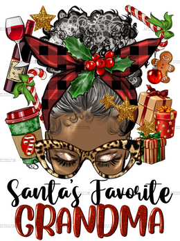 Afro Messy Bun Santas Favorite Grandma DTF Transfer
